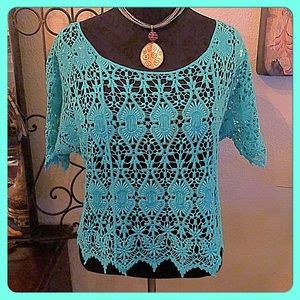 💐Janet Paris Teal Green Crochet Top💐